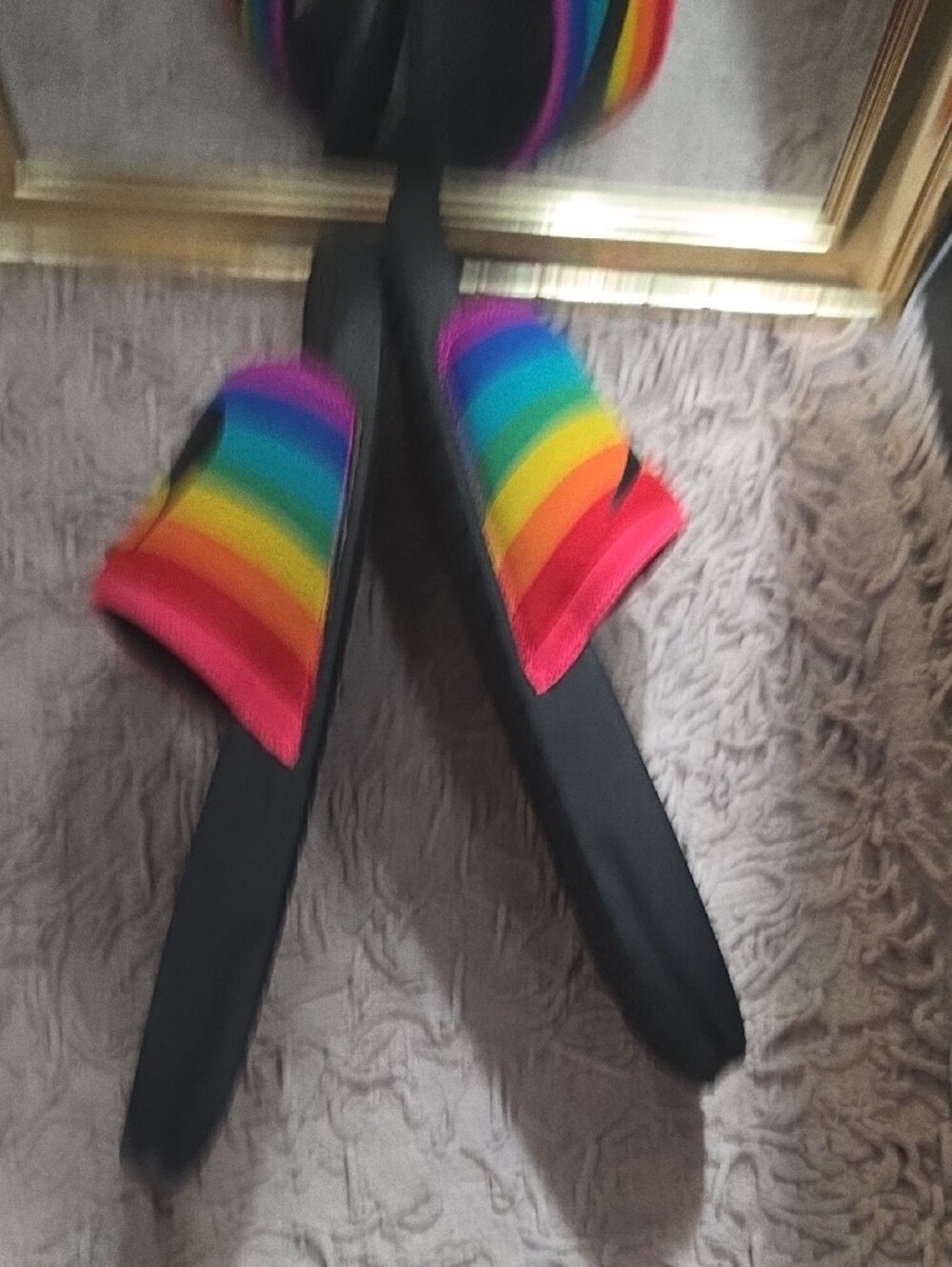 Nike Women's Men's Rainbow Stripe Black Slide Sandals - Picture 4 of 10